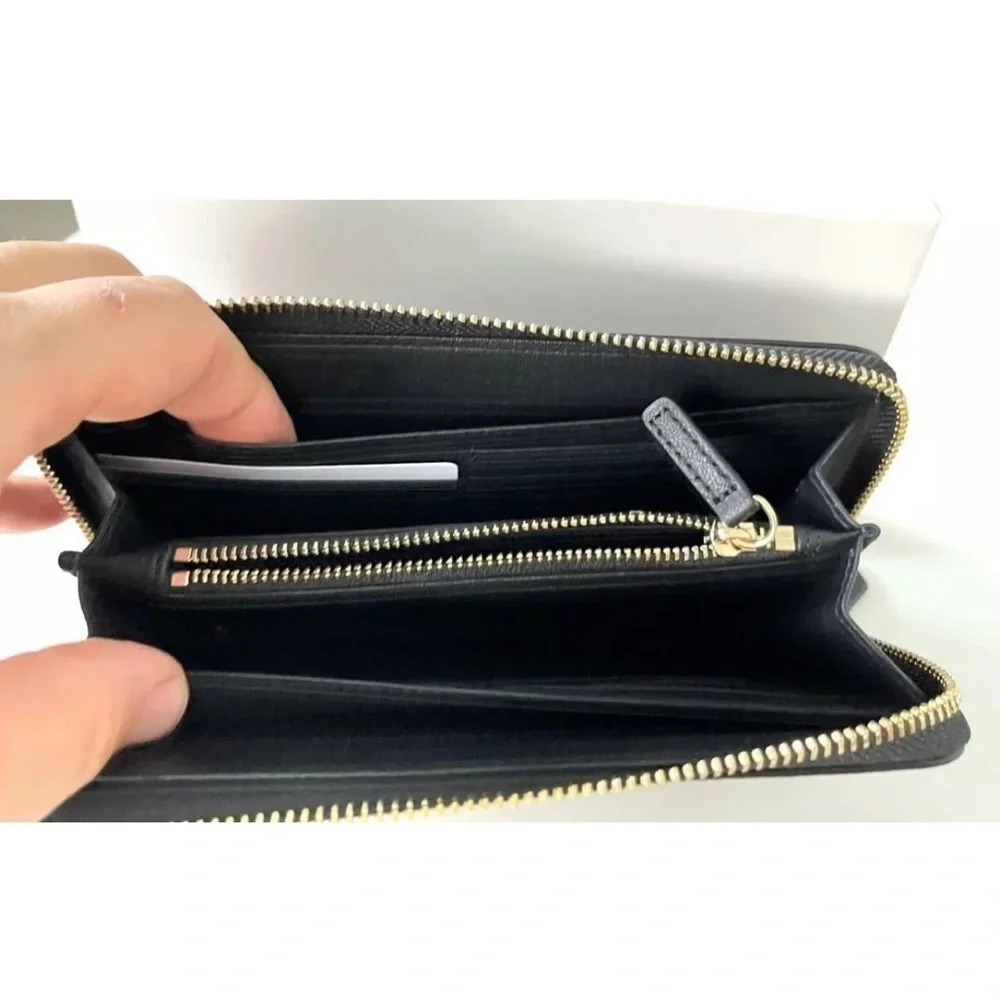 Emporio Armani Black Leather Zip Around Wallet Unisex Cervo Pebbled‎ Organizer